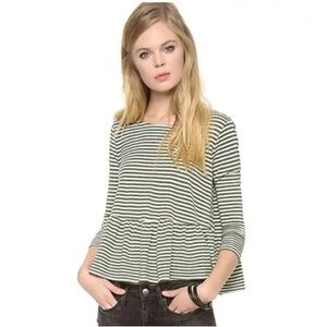 Free People We the Free Auntie Em Peplum Top Size L Olive Green White Boho EUC
